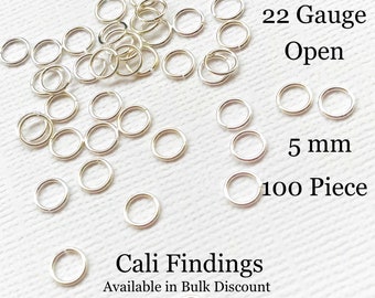 5mm/ 22g/ 100 Pc Sterling Silver Open Jump Rings, 22 gauge, 100 Pieces [2299]
