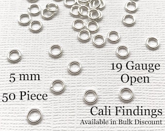 5mm/ 19g/ 50 Pc Sterling Silver Open Jump Rings, 19 gauge, 50 Pieces [2329]