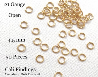 4.5mm/ 21g/ 50 Pc 14K Gold Filled Open Jump Rings, 21 gauge, 50 Pieces [2239]