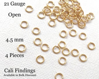 4 Pc Gold Fill Jump Rings, 4.5 mm 21 Gauge, 14K Gold Filled Open Jumprings, Open Split Rings, DIY Jewelry Findings & Supplies [2239]