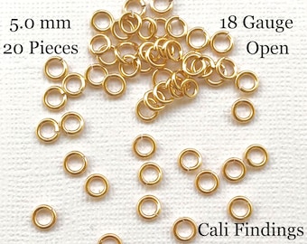 20 Pc Gold Fill Jump Rings, 5 mm 18 Gauge, 14K Gold Filled Open Jumprings, Open Split Rings, DIY Jewelry Findings & Supplies  [2274]