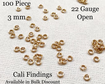Bulk Gold Filled Jumprings, 100 Pieces Gold Fill Jump Rings, 3 mm 22 Gauge, 14K Gold Filled Wholesale, Open Split Rings, DIY Jewelry [2204]