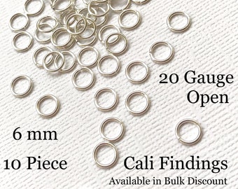 6mm/ 20g/ 10 Pc Sterling Silver Open Jump Rings, 20 gauge, 10 Pieces [2319]