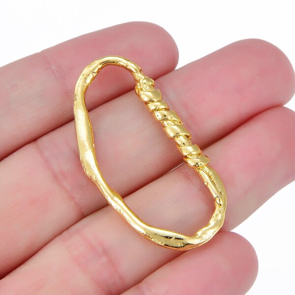 2pc, 22K Gold Plated Unique Oval Earring Findings, Hoop Parts, Asymmetrical, Organic Shaped & Textured, 1 Pair, USA SELLER [2846]