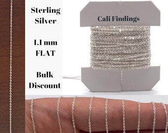 Sterling Silver 1.1mm Flat Cable Chain- BY FOOT- Soldered Links, Shiny Chain, Bulk Chain, Wholesale Chain, Sterling Cable Chain