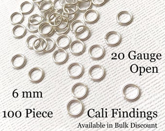 6mm/ 20g/ 100 Pc Sterling Silver Open Jump Rings, 20 gauge, 100 Pieces [2319]