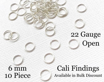 6mm / 22g / 10 Pc Sterling Silber offene Sprungringe, 22 Gauge, 10 Stück [2304]