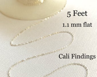 1.1mm Sterling Silver Flat Cable Chain - 5 FEET - Shiny Chain, Wholesale Chain, Sterling Chain, Small Silver Cable Chain [4044]