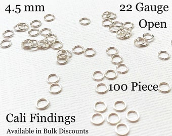 4.5mm/ 22g/ 100 Pc Sterling Silver Open Jump Rings, 22 gauge, 100 Pieces [2294]