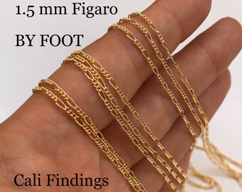 14K Gold Filled Figaro BY FOOT, 3:1 Figaro Chain, Polished Shiny, Soldered Links, Dainty Strong Chain, Wholesale, Bulk Gold Fill Chain