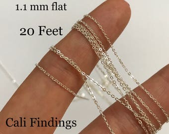 1.1mm Sterling Silver Flat Cable Chain - 20 FEET - Shiny Chain, Wholesale Chain, Sterling Chain, Small Silver Cable Chain [4046]