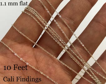 1.1mm Sterling Silver Flat Cable Chain - 10 FEET - Shiny Chain, Wholesale Chain, Sterling Chain, Small Silver Cable Chain [4045]