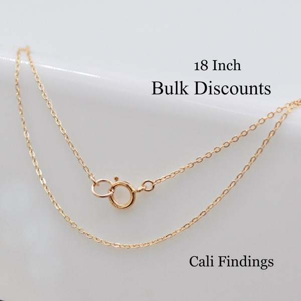 Bulk Rate 14K Gold Filled 18 Inch 1.1mm Flat Cable Chain Necklace, Wholesale Delicate Everyday Chain with Spring Clasp [4246]