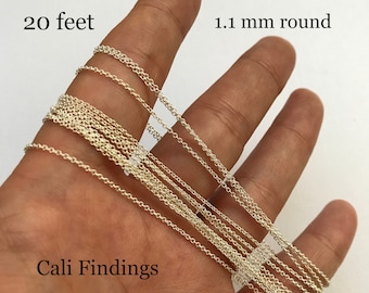 1.1mm Sterling Silver Round Cable Chain - 20 FEET - Strong Dainty Chain, Wholesale Chain, Sterling Chain, Small Silver Cable Chain