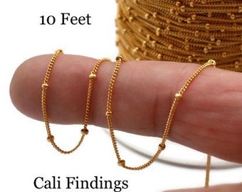 14K Gold Fill Satellite Chain with 1.9mm Balls on 1.1mm Curb (M444) 10 Feet, Wholesale, Strong Chain for DIY Jewelry, Made in USA [4055]