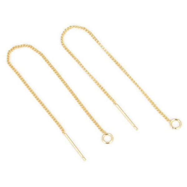 18K Gold Plated Threader Earring Components, Long Ear Chains, Lightweight for DIY Jewelry, 1 Pair, Bulk Discounts, USA SELLER [2619]