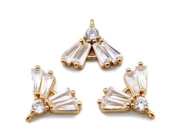 18K Gold Plated Cz Earring Components, Mini Zirconia Drops, Cute Dangles for DIY Earrings, 1 Pair, USA SELLER [2881]