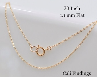 20 Inch 14K Gold Filled 1.1mm Flat Cable Chain Necklace, Wholesale Delicate Everyday Chain with Spring Clasp [927F]