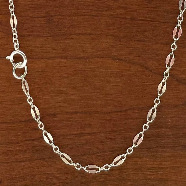 Sterling Silver 2.3mm Hammered Coffee Bean Necklace, Dapped Long & Short Chain, Soldered Links, Bulk Discounts, Wholesale Available [4325]