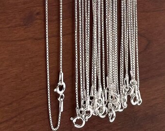 Wholesale Sterling Silver 0.8mm Box Necklaces, Dainty Finished Chains 5, 10, 20, 50 or 100pc, Choose A Length, Made in Italy