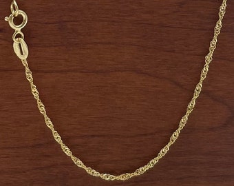 45cm 14K Gold over Sterling Vermeil Singapore Chain, 17.7 Inch, Petite 1.3mm Finished Chain Necklace with Spring Clasp, USA SELLER [2341]