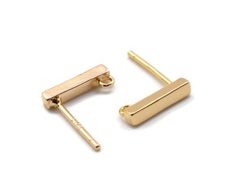 18K Gold Plated Geometric Bar Earring Posts, Smooth Texture & Polished Shine, Modern Finding for for DIY Earrings, 2 Pc, USA Seller [2882]