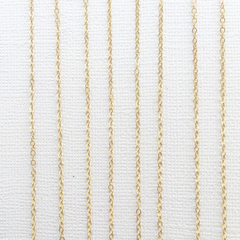 5pc 16 14K Gold Fill Chain Finished, Finished Necklace, Flat Cable Chain, 1.3mm, 5 Pieces, Gold Chain, Bulk Chain 16 inch 1020F image 2