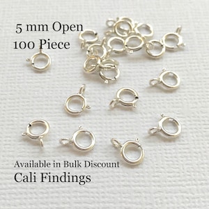 5mm/ 100 Pc Sterling Silver 5mm Open Spring Clasps, Necklace Clasp, Bracelet Clasp [5019]