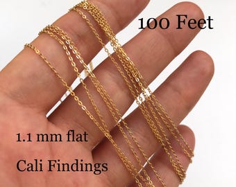 1.1mm 14K Gold Fill Flat Cable Chain - 100 FEET - Soldered Chain, Wholesale Bulk Chain, Dainty Strong Chain, Bright Shiny Finish
