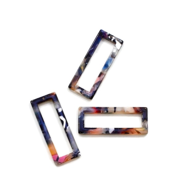 Was 5.60...Now 1.00 --DOLLAR DEALS!--Multicolor Tortoise Shell Lucite Rectangles, Rainbow Marble Acetate Links for Jewelry, 1 Pair [2518]