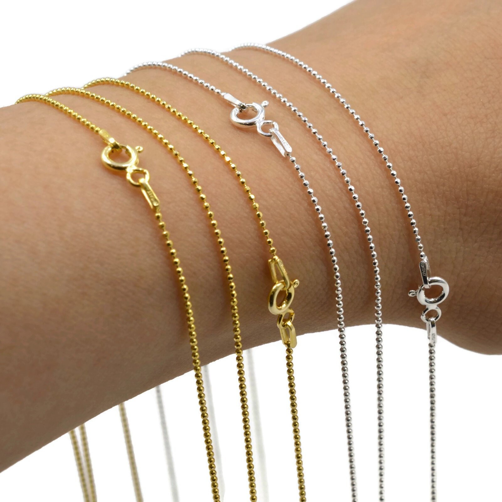 Various Lengths Sterling Silver or 14K Vermeil Chain, 1.04mm Ball Cha…