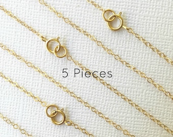 5pc- 16" 14K Gold Fill Chain Finished, Finished Necklace, Flat Cable Chain, 1.3mm, 5 Pieces, Gold Chain, Bulk Chain 16 inch [1020F]