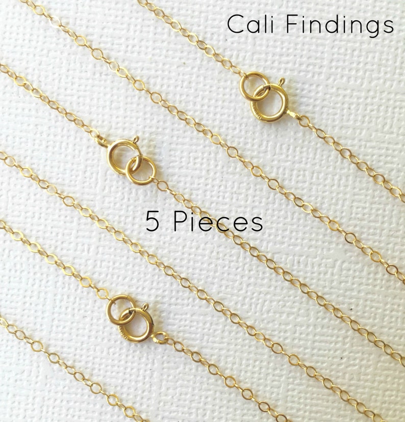 5pc 16 14K Gold Fill Chain Finished, Finished Necklace, Flat Cable Chain, 1.3mm, 5 Pieces, Gold Chain, Bulk Chain 16 inch 1020F image 1