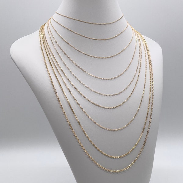 9 Styles Any Length 14K Gold Filled Cable Necklaces with Clasp, Flat or Round, Customized, Made to Order, Made in USA, Wholesale Available