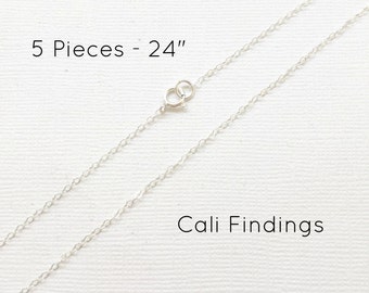 5pc- 24" Sterling Silver Chain Finished, Finished Necklace, Flat Cable Chain, 1.3mm, 5 Pieces, Silver Chain, Bulk Chain, 24 inch [1020F]