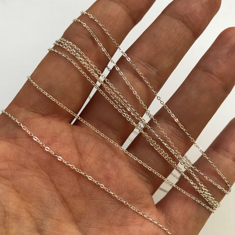 5 Feet Sterling Silver Cable Chain, Dainty 1.1mm Flat, Fine Necklace