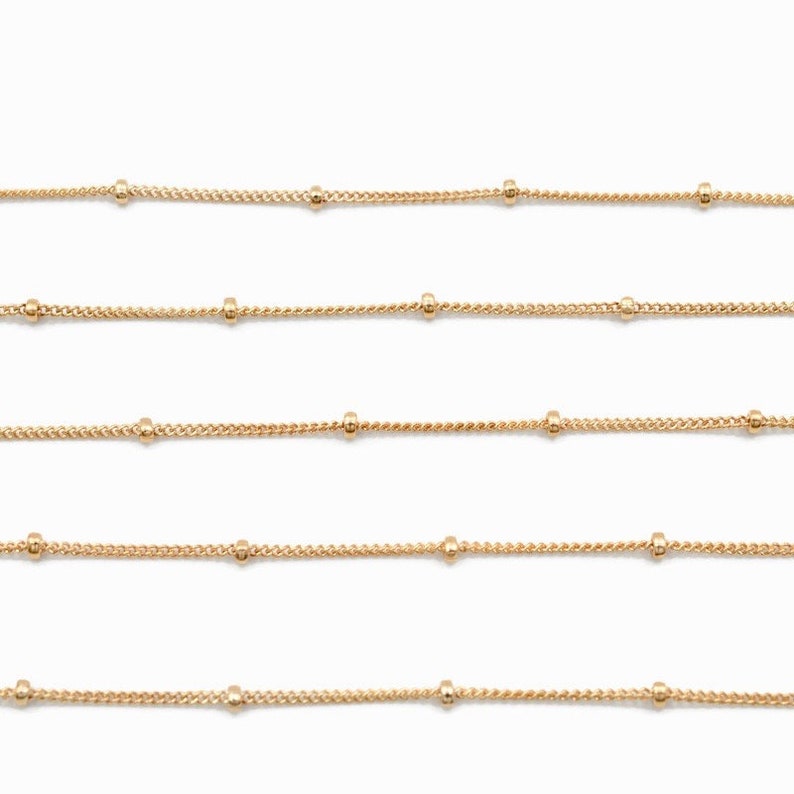 14K Gold Fill Satellite Chain with 1.9mm Balls on 1.1mm Curb M444 10 Feet, Wholesale, Strong Chain for DIY Jewelry, Made in USA 4055 image 8