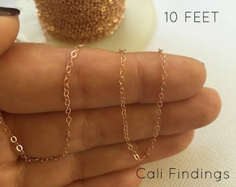 14K Rose Gold Fill Chain - 10 FEET - Flat Cable Chain 1.5mm Bulk, Findings, Supplies,  Rose Gold Chain, Gold Fill Chain, Chains [4035]