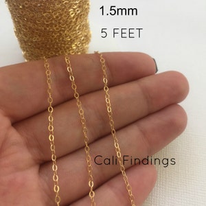 14K Gold Fill 1.7mm x 2.1mm Flat Cable Chain (1218F) 5 Feet, Discounts Available, Sparkling Chain for DIY Jewelry, Made in USA [4021]