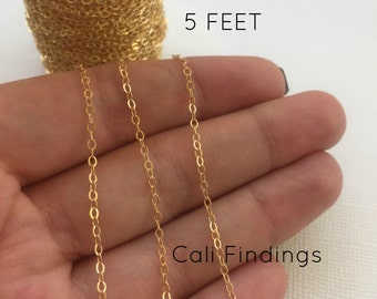 14K Gold Fill 1.7mm x 2.1mm Flat Cable Chain (1218F) 5 Feet, Discounts Available, Sparkling Chain for DIY Jewelry, Made in USA [4021]