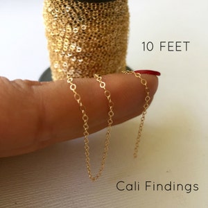 14K Gold Fill 1.5mm x 2mm Flat Cable Chain (1020F) 10 Foot Length, Discounts Available, Sparkling Chain for DIY Jewelry, Made in USA [4006]