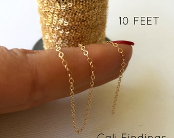 14K Gold Fill 1.5mm x 2mm Flat Cable Chain (1020F) 10 Foot Length, Discounts Available, Sparkling Chain for DIY Jewelry, Made in USA [4006]