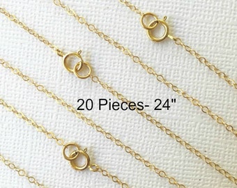 20pc- 14K Gold Fill 24" Chain, Finished Flat Cable Chain Necklace 1.3mm, Wholesale, Gold Fill chain, Finished Necklaces 24 inch [1020F]