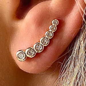 Diamond Ear Climbers by Cali Findings, 18K Gold Plated & Cubic Zirconia, Lightweight Statement Earrings, Gift for Her [1769]