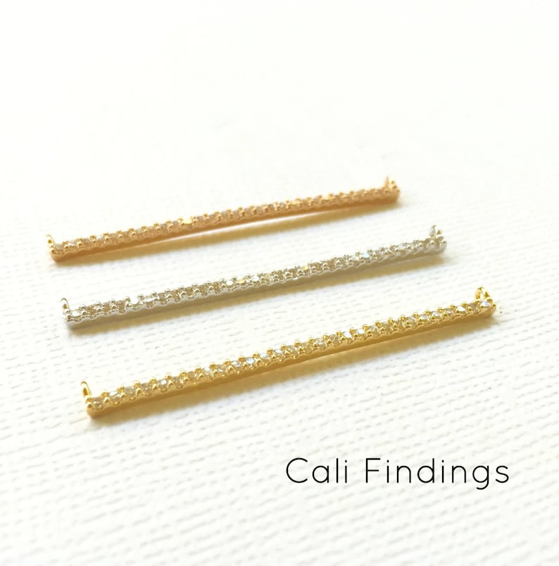1259 Horizontal Bar Necklace Silver Bar Necklace Bar /'Diamond Bar/' Silver Bar Necklace Pendant RHODIUM Plated Pave Bar Connector