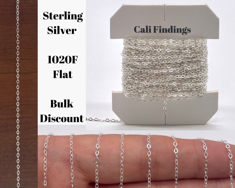 Sterling Silver 1.5 x 2mm Flat Chain 1020F By Foot, Choose Any Length, Bulk Discounts, Popular Chain for DIY Jewelry, Made in USA 4029 image 1