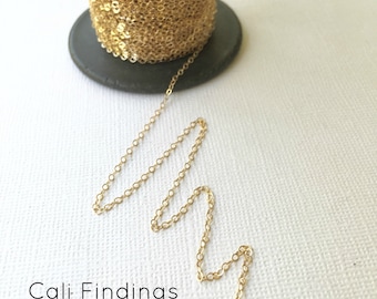 14K Gold Fill Chain- BY FOOT- Flat Cable Chain 1.3mm Wholesale, Bulk, Findings, Supplies, Gold Fill Chain, Gold Chain