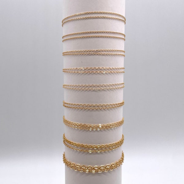 Permanent Jewelry 14K Gold Filled Cable Unfinished Flat or Round Cable Chains, By the INCH or FOOT, Made in USA, Wholesale Available