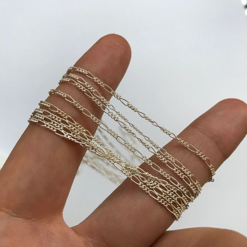 Sterling Silver Figaro 20 FEET 4145 3:1 Figaro Chain Bulk Sterling Chain Wholesale Dainty Strong Chain Soldered Links Polished Shiny
