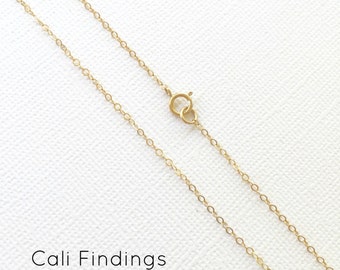 16 Inch 14K Gold Filled Chain Necklace, Wholesale Delicate Everyday Chain, 1.3mm Flat Finished Cable Chain with Spring Clasp [1020F]